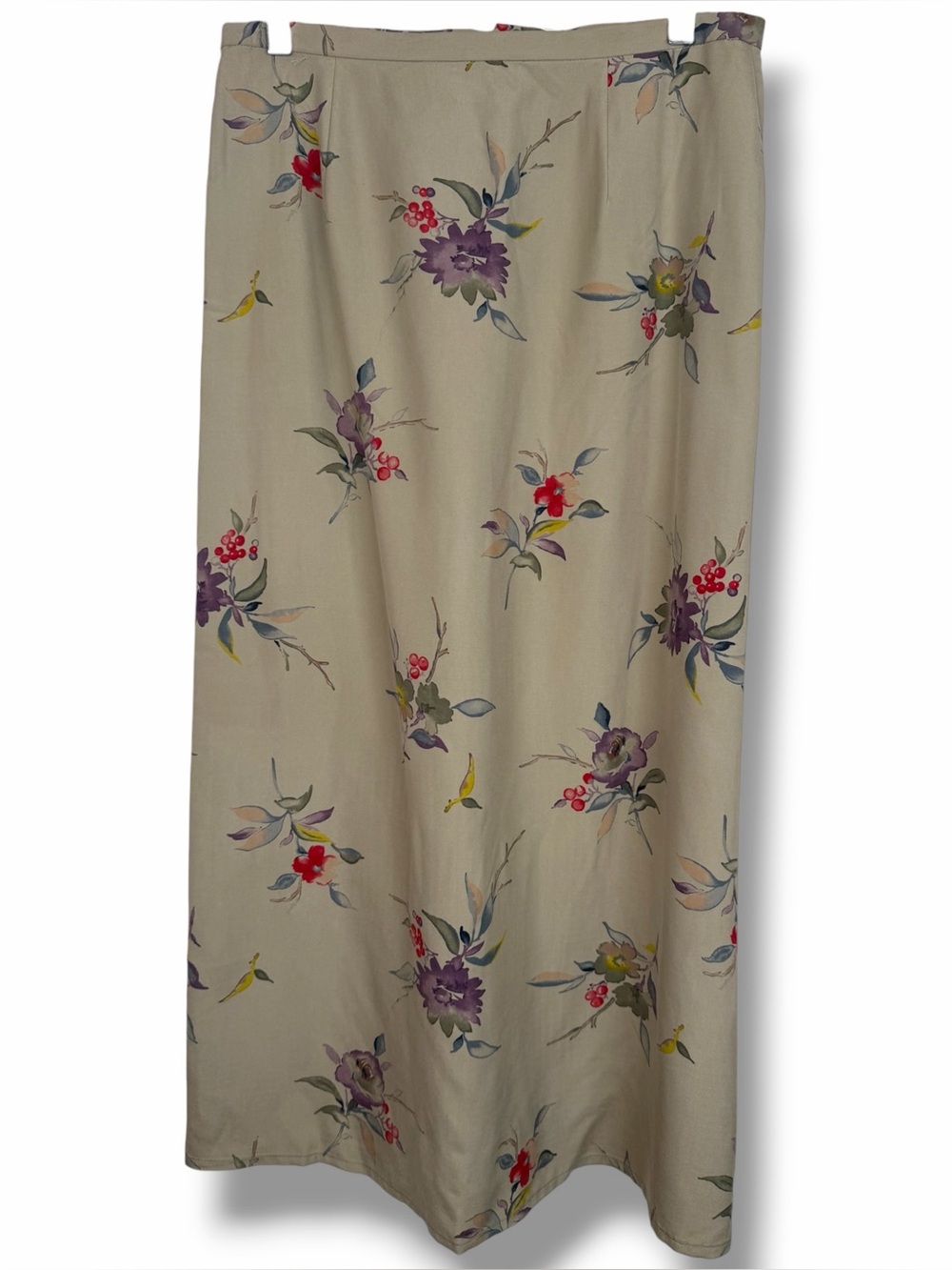 Casual Corner Vintage 90s Beige Tan Purple Floral Silk Maxi Skirt size 12 NWT